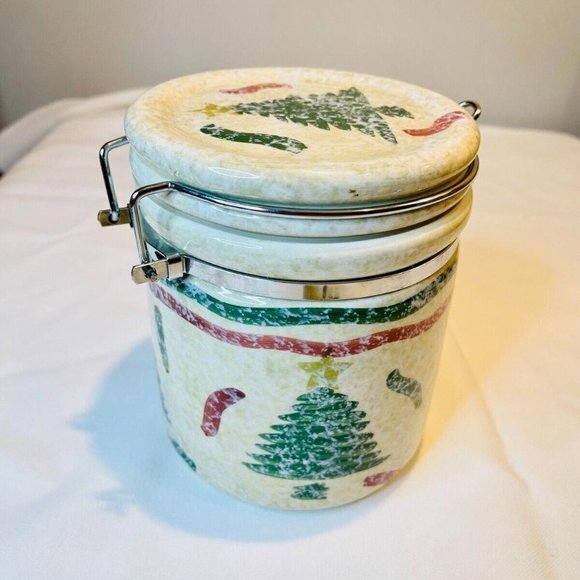 VTG Christmas Tree Canister Hinged Hausen Ware Locking Lid Ceramic Cookie Jar - Picture 3 of 6